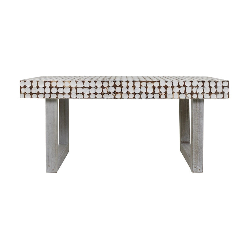 Table basse en coquille de noix de coco blanche vieillie, fabriquée à la main, par East at Main