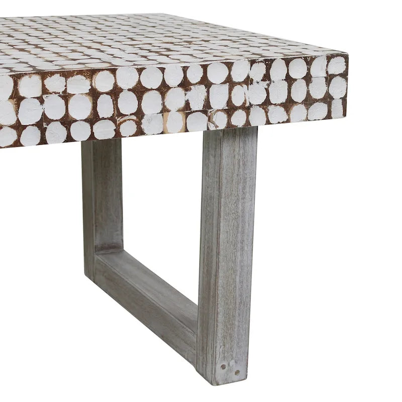 Table basse en coquille de noix de coco blanche vieillie, fabriquée à la main, par East at Main
