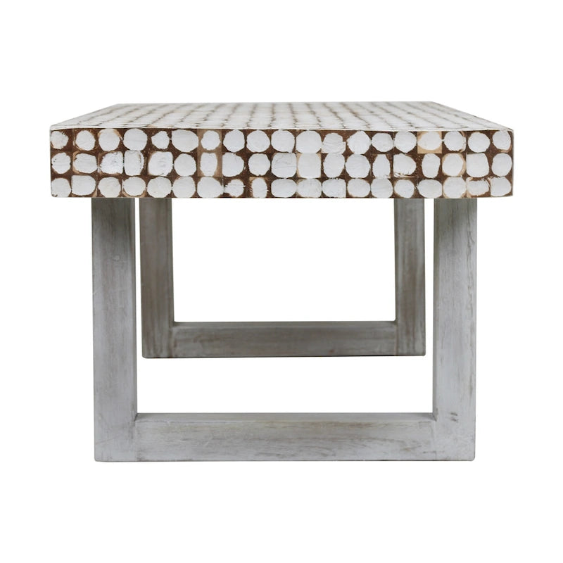 Table basse en coquille de noix de coco blanche vieillie, fabriquée à la main, par East at Main