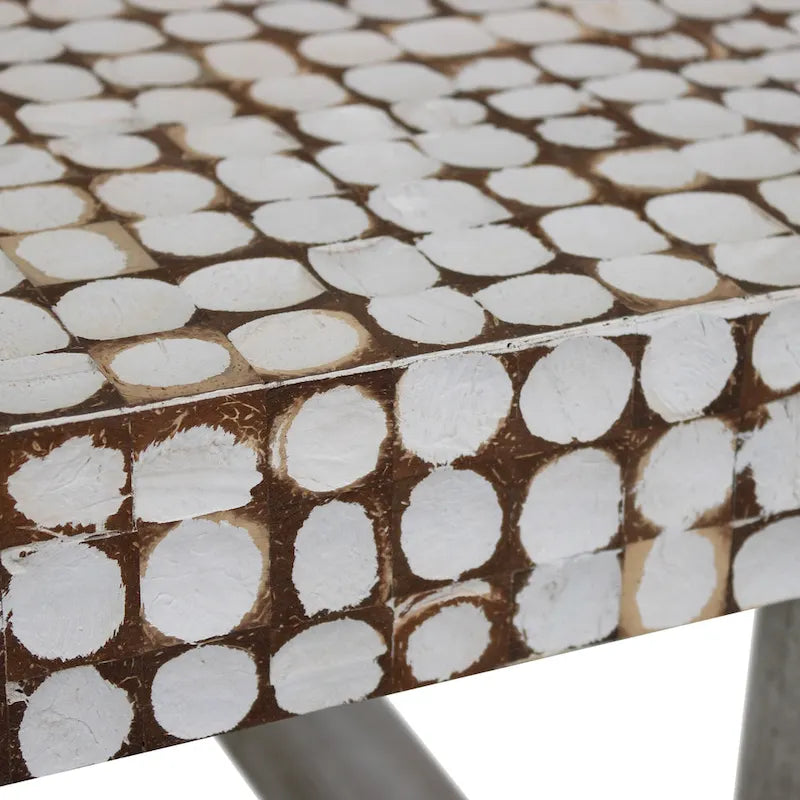 Table basse en coquille de noix de coco blanche vieillie, fabriquée à la main, par East at Main