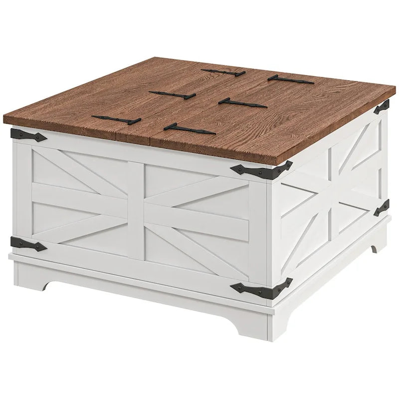 Table basse carrée avec rangement dissimulé à plateau relevable
