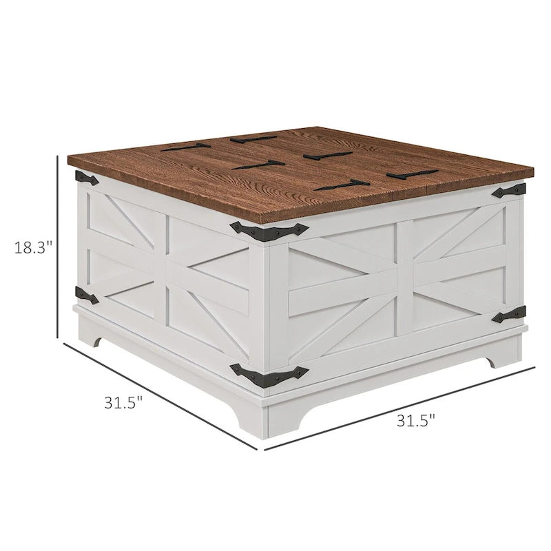 Table basse carrée avec rangement dissimulé à plateau relevable