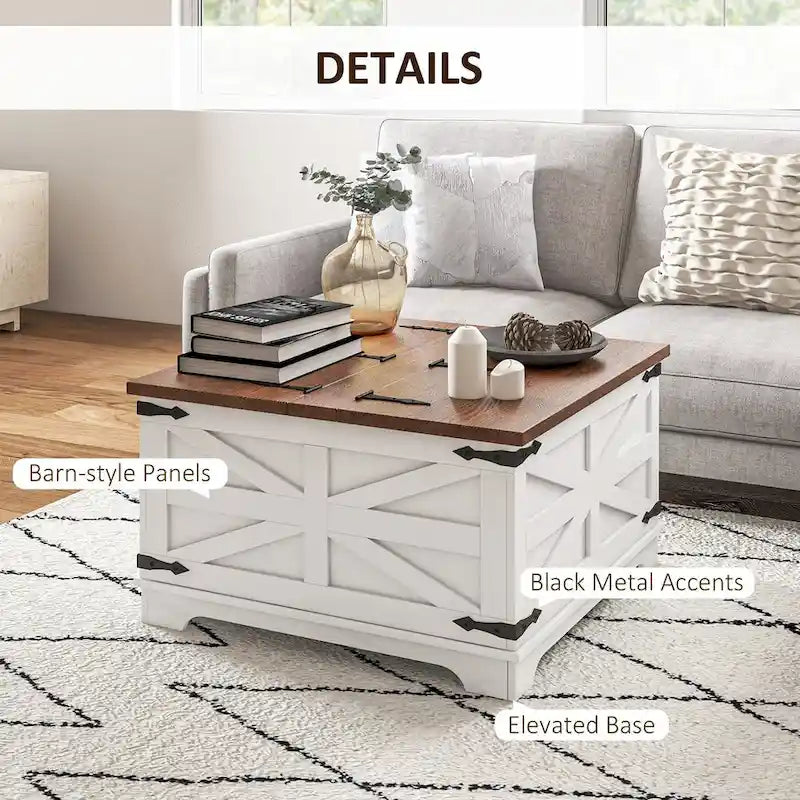 Table basse carrée avec rangement dissimulé à plateau relevable
