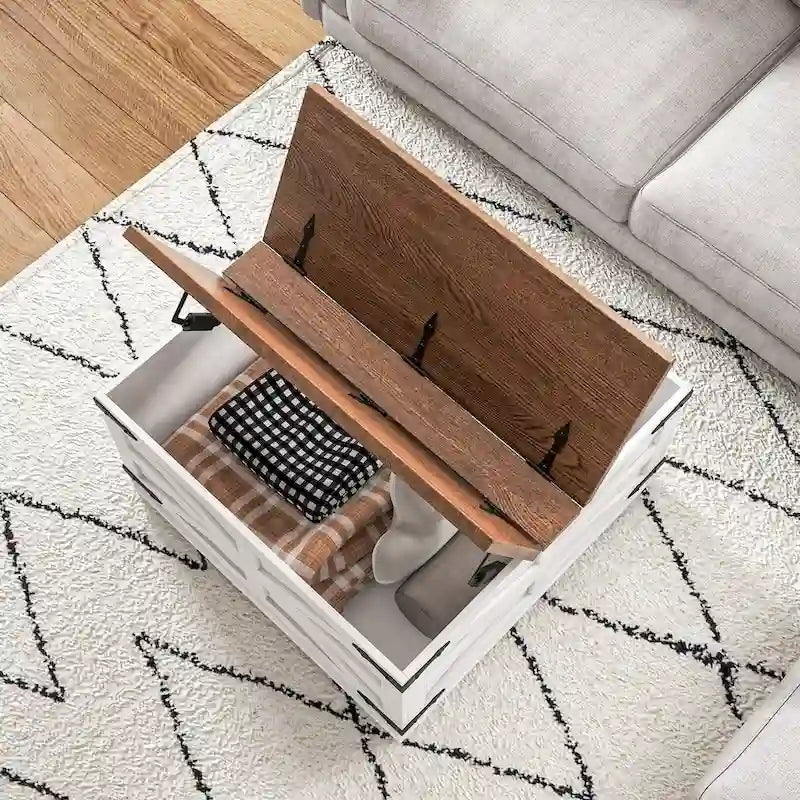 Table basse carrée avec rangement dissimulé à plateau relevable
