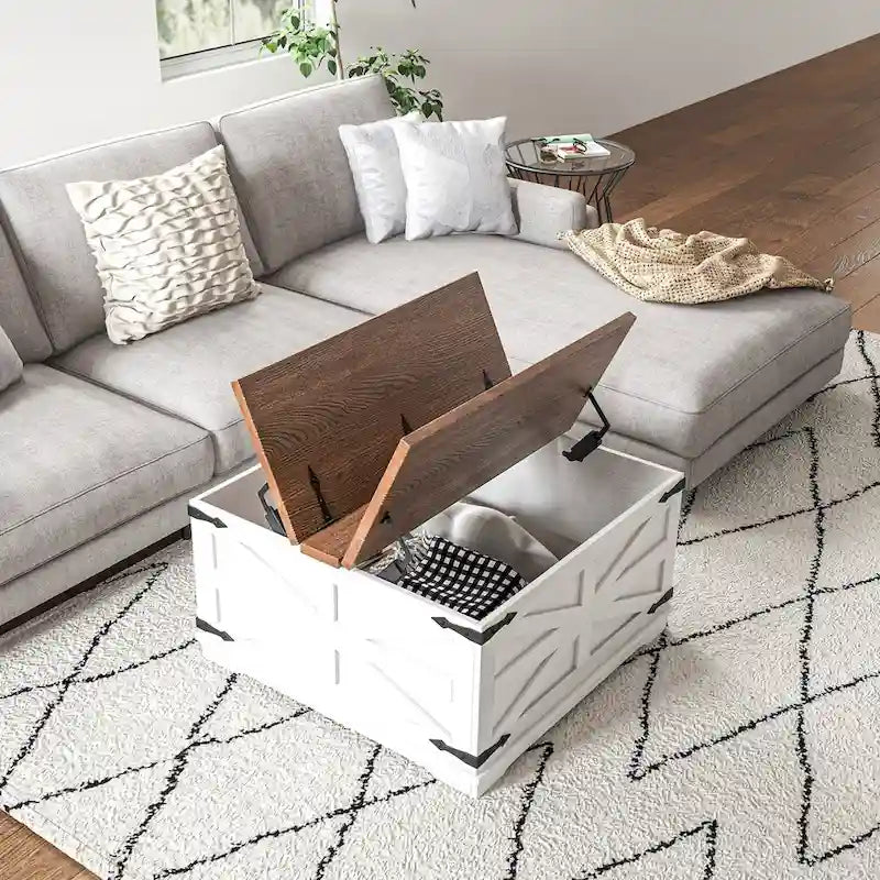 Table basse carrée avec rangement dissimulé à plateau relevable