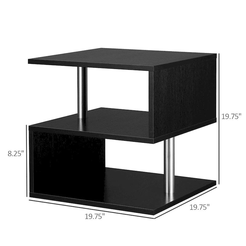Table d'appoint, Table d'appoint avec rangement, Table basse en S avec étagère de rangement
