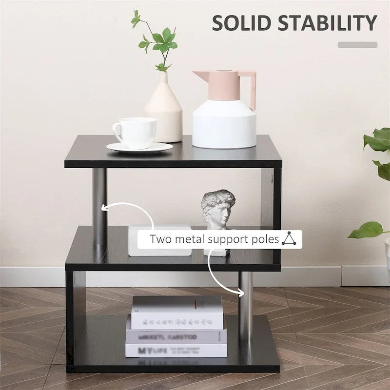 Table d'appoint, Table d'appoint avec rangement, Table basse en S avec étagère de rangement