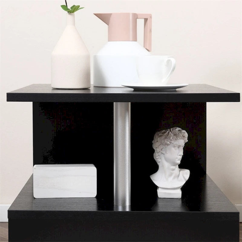 Table d'appoint, Table d'appoint avec rangement, Table basse en S avec étagère de rangement