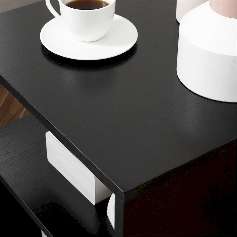 Table d'appoint, Table d'appoint avec rangement, Table basse en S avec étagère de rangement