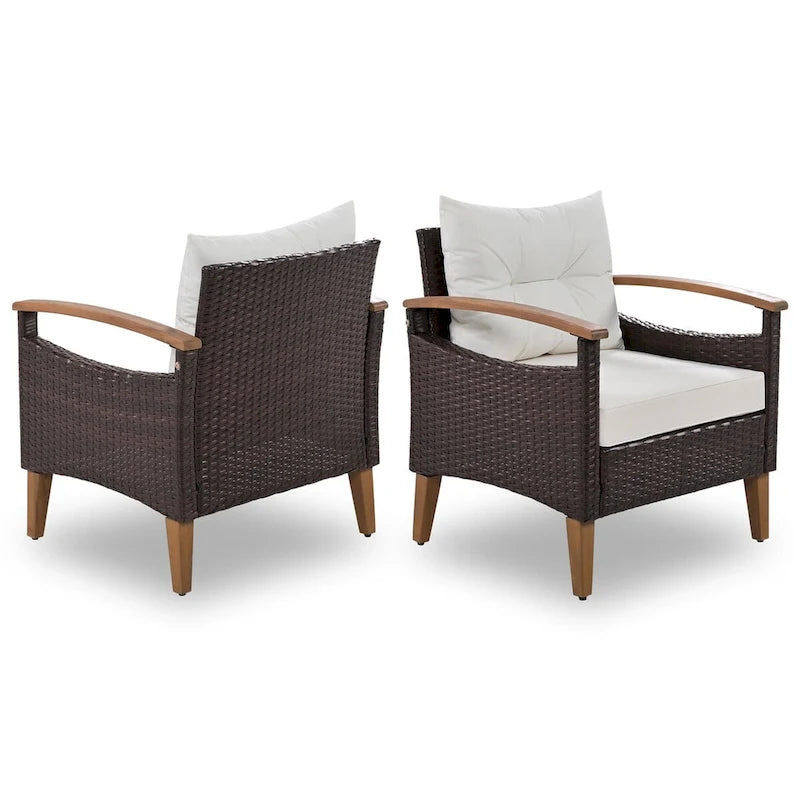 Ensemble de canapé de patio en osier d'extérieur 4 pièces avec table en bois et coussins amovibles