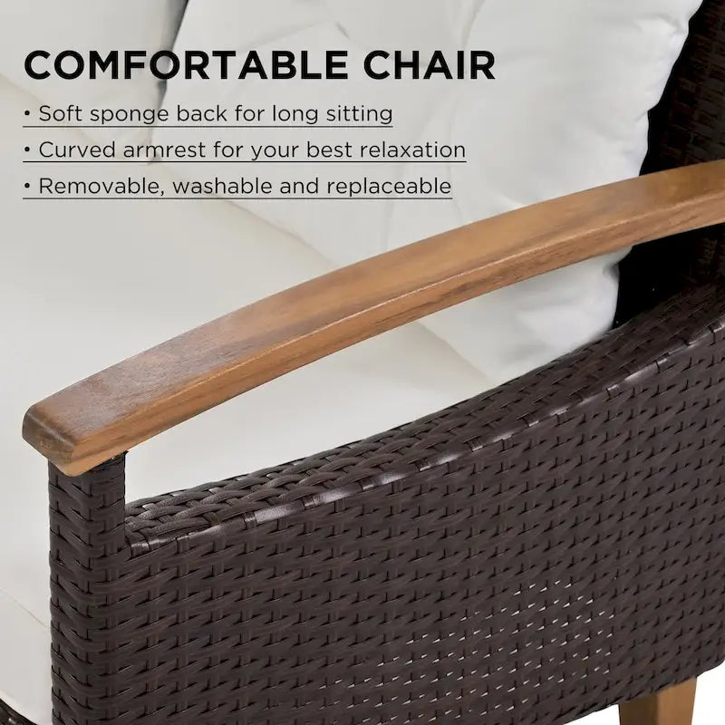 Ensemble de canapé de patio en osier d'extérieur 4 pièces avec table en bois et coussins amovibles