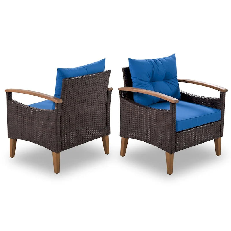 Ensemble de canapé de patio en osier d'extérieur 4 pièces avec table en bois et coussins amovibles