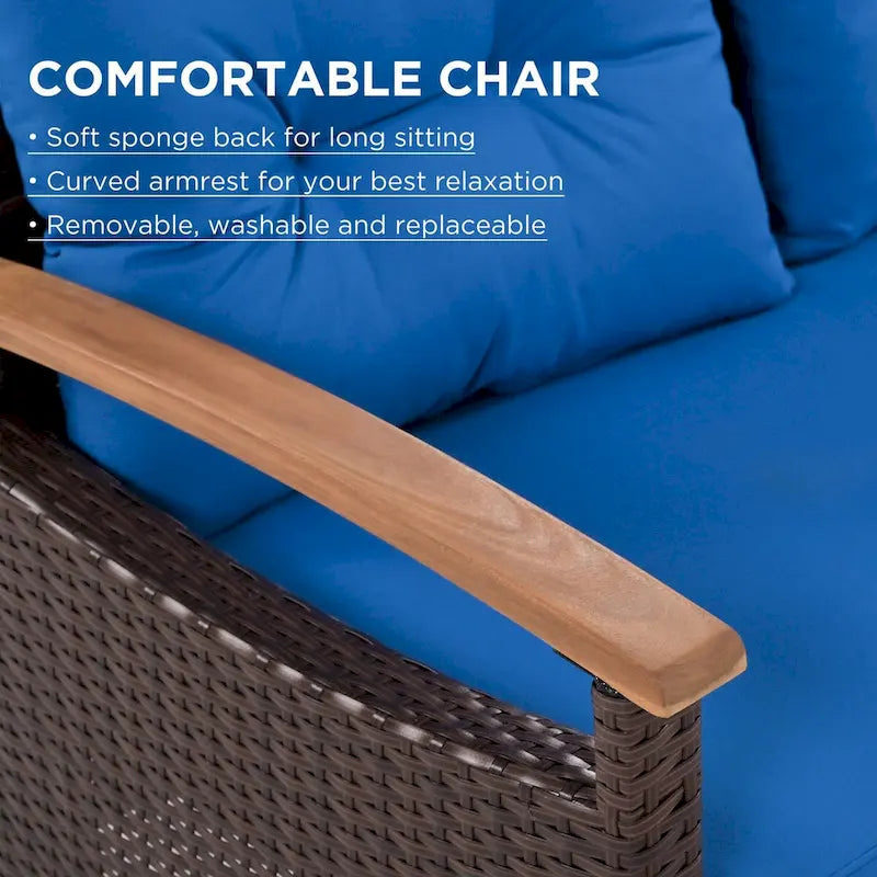 Ensemble de canapé de patio en osier d'extérieur 4 pièces avec table en bois et coussins amovibles