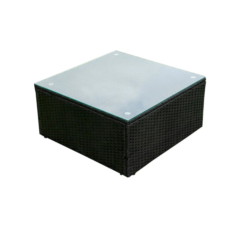 Ensemble de mobilier d'extérieur sectionnel en rotin PE Noir+Bleu 5 pièces résistant aux intempéries avec coussins de confort, oreillers et table basse