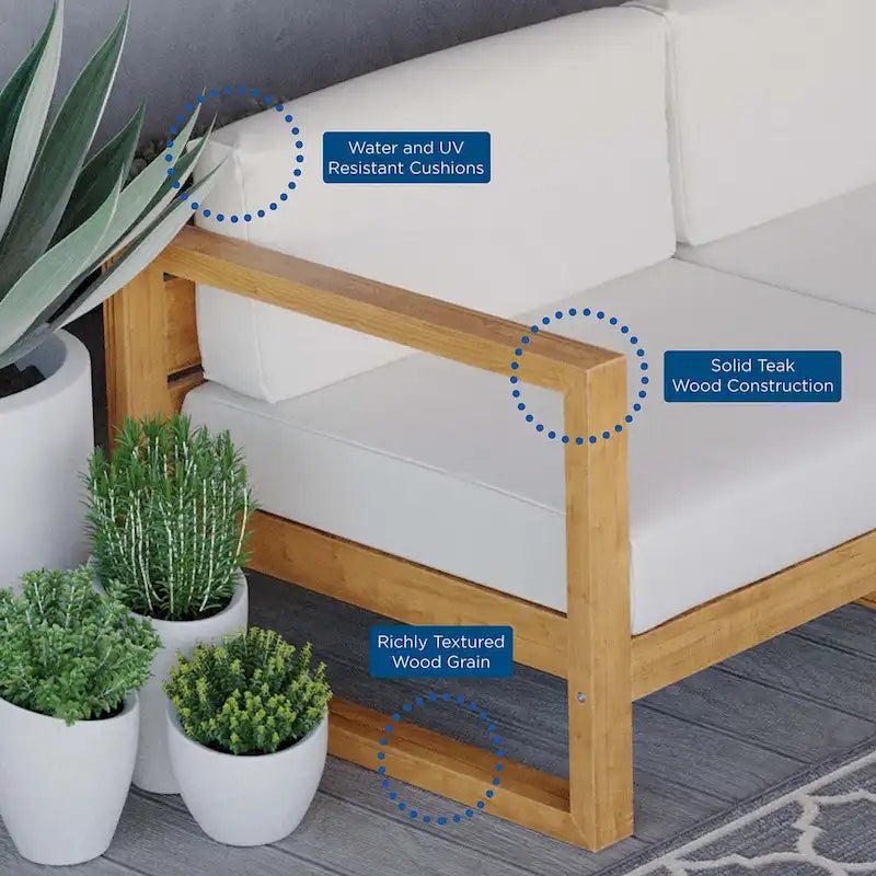 Causeuse sectionnelle 2 places en teck de jardin Upland