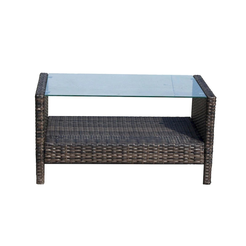 Table à manger d'extérieur rectangulaire en fer avec verre trempé, marron