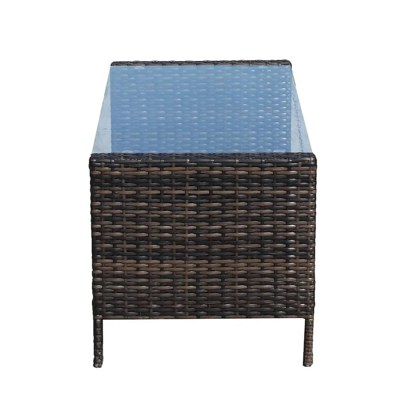 Table à manger d'extérieur rectangulaire en fer avec verre trempé, marron