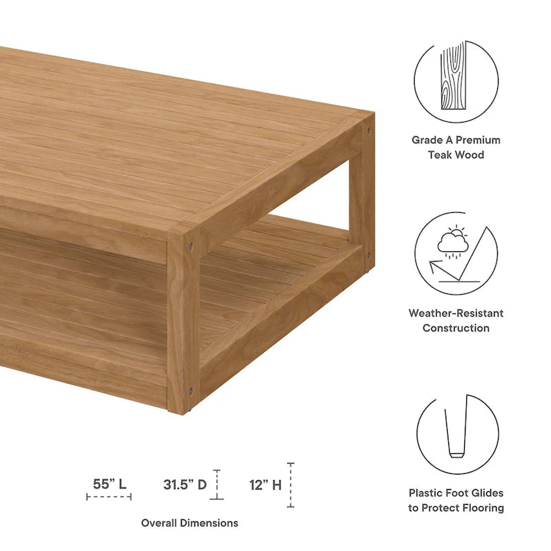 Table basse de patio d'extérieur en teck Carlsbad