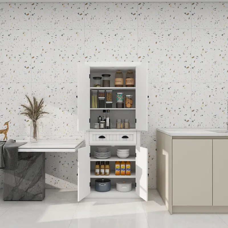 Armoire de rangement de cuisine avec 4 portes et 2 tiroirs