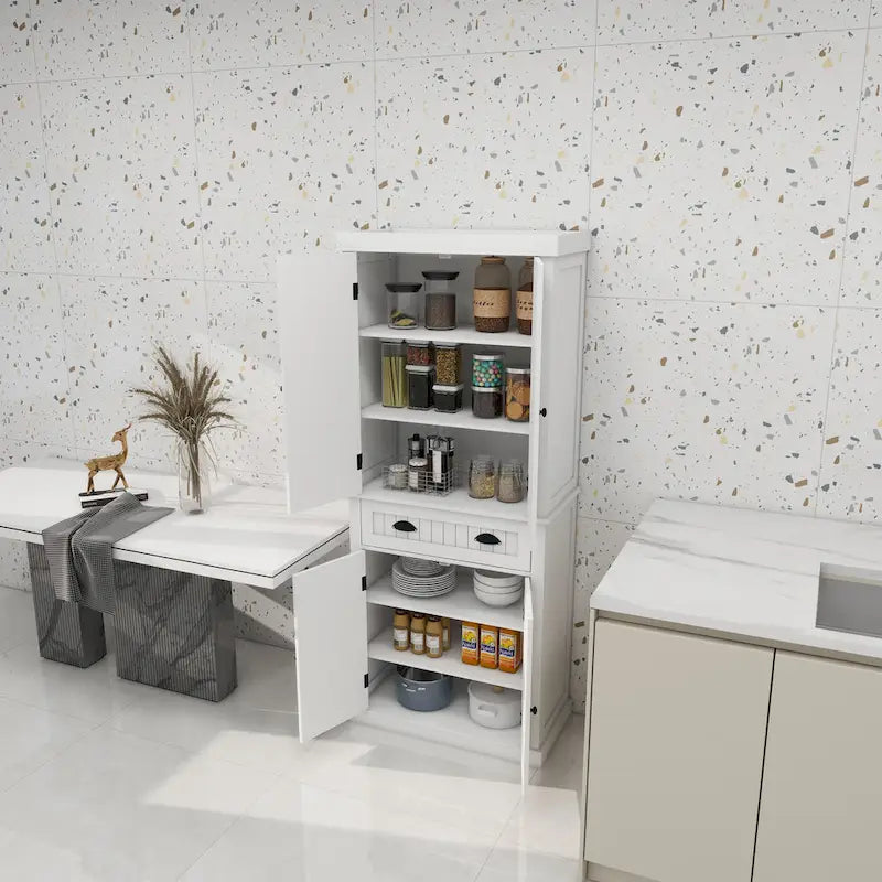 Armoire de rangement de cuisine avec 4 portes et 2 tiroirs