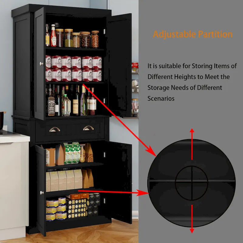 Armoire de rangement de cuisine avec 4 portes et 2 tiroirs