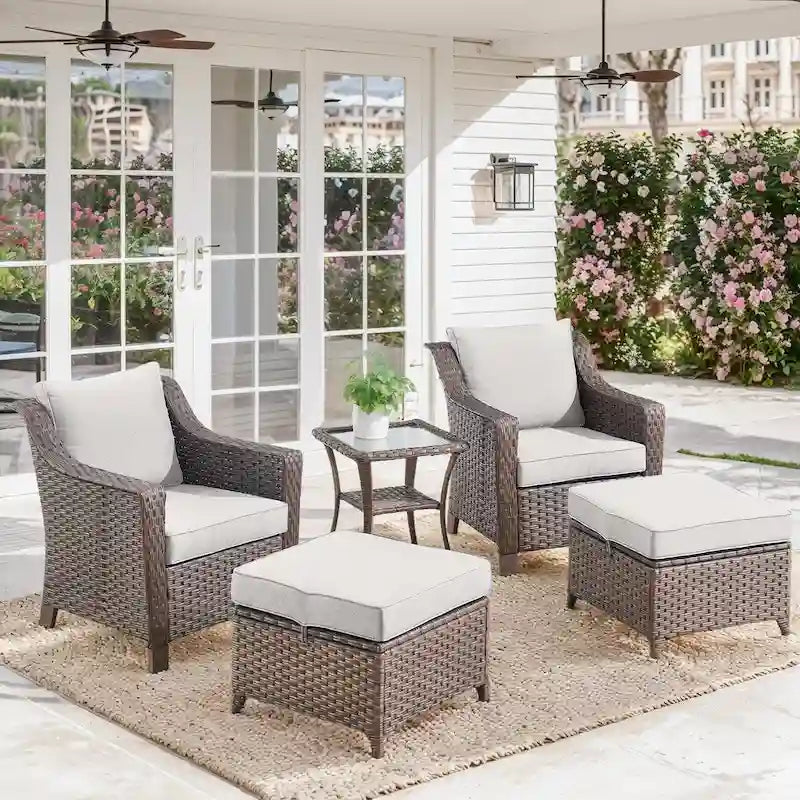 Ensemble de mobilier de patio en osier 5 pièces - Marron