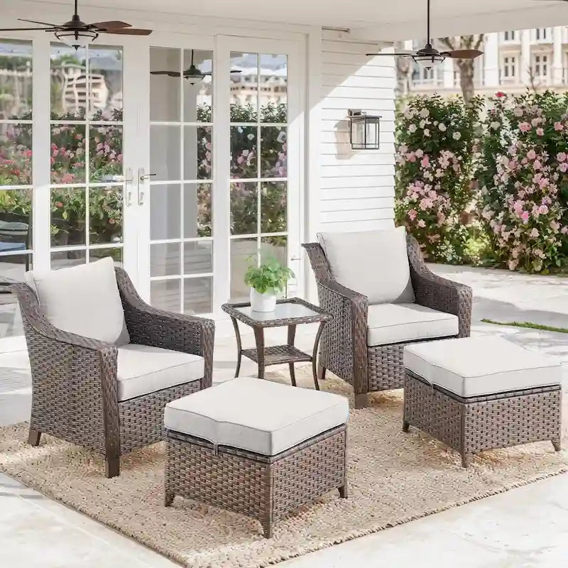 5 Piece Wicker Patio Furniture Set - Brown