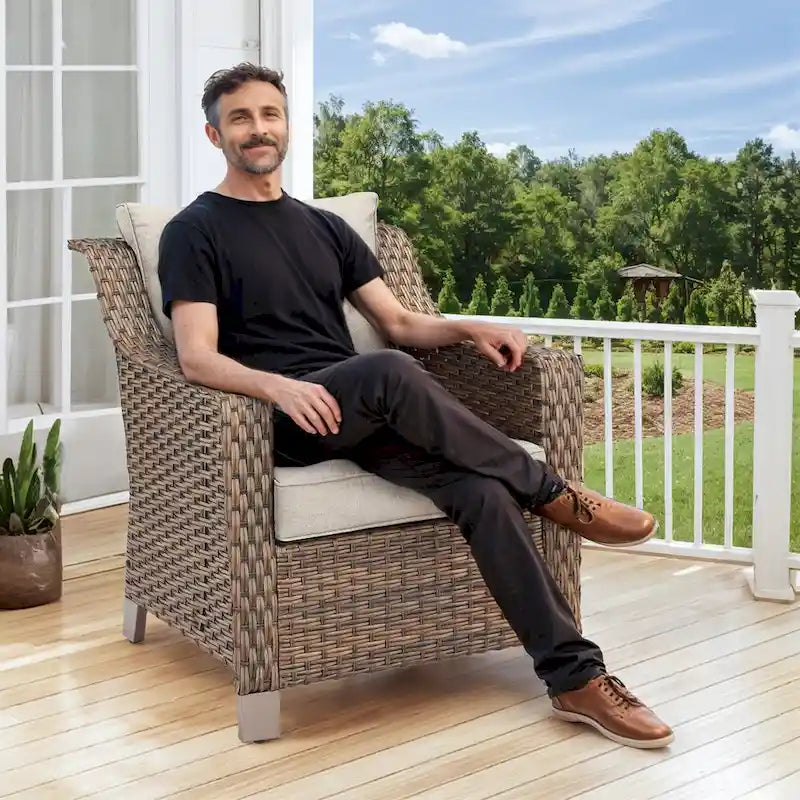 Ensemble de mobilier de patio en osier 5 pièces - Marron