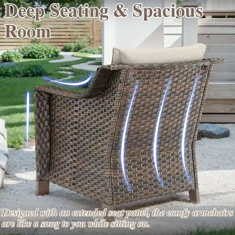Ensemble de mobilier de patio en osier 5 pièces - Marron