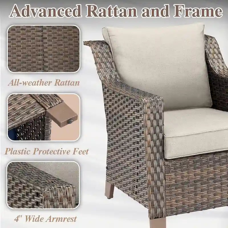 Ensemble de mobilier de patio en osier 5 pièces - Marron