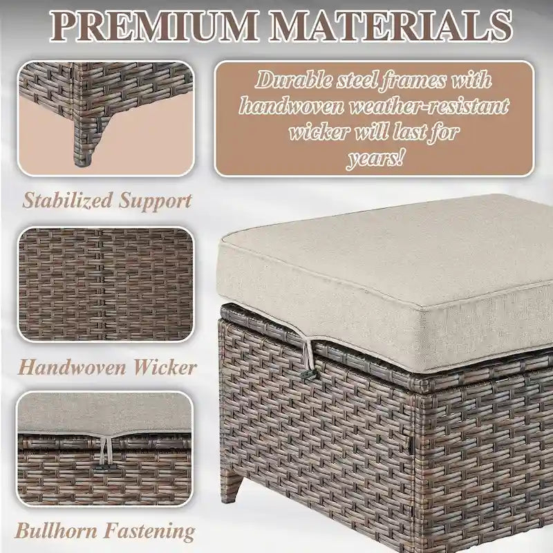 Ensemble de mobilier de patio en osier 5 pièces - Marron