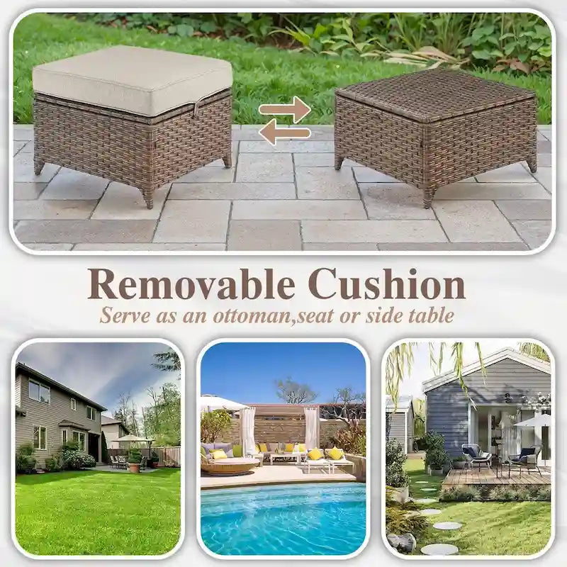 Ensemble de mobilier de patio en osier 5 pièces - Marron