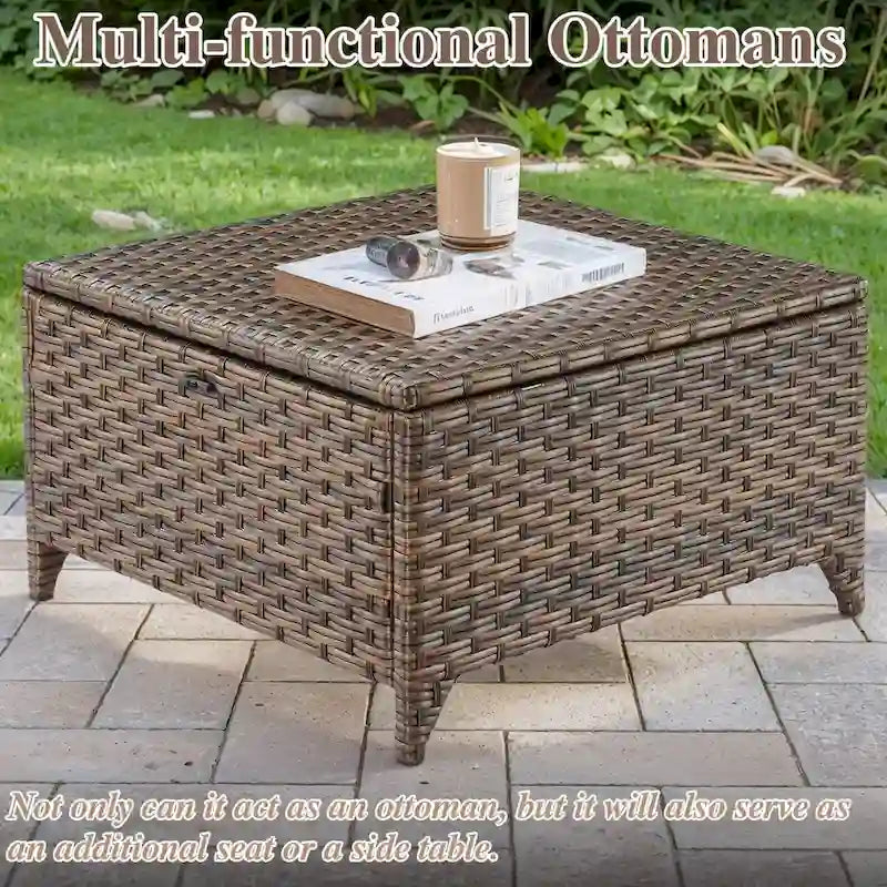 Ensemble de mobilier de patio en osier 5 pièces - Marron
