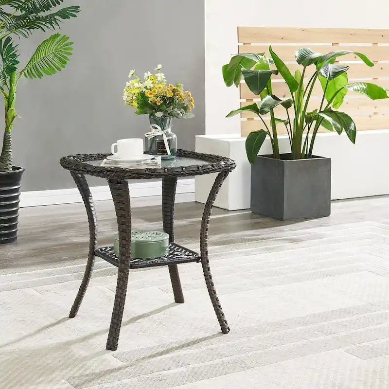 Ensemble de mobilier de patio en osier 5 pièces - Marron