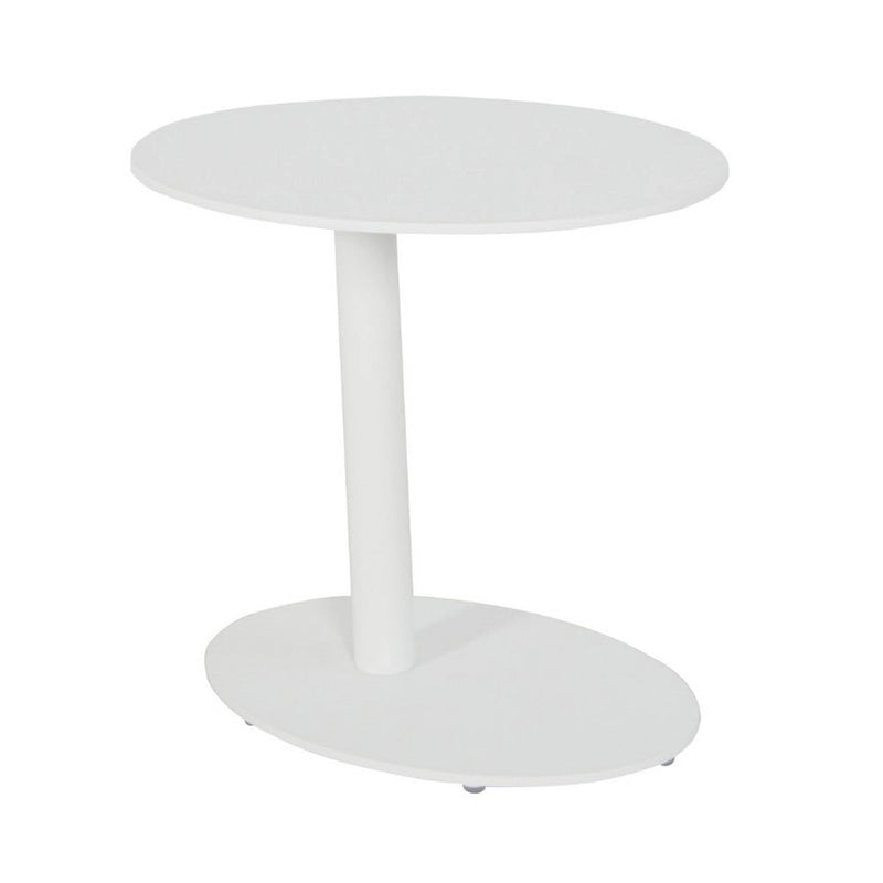 Table d'appoint d'extérieur en métal moderne avec plateau et base ovales, blanche