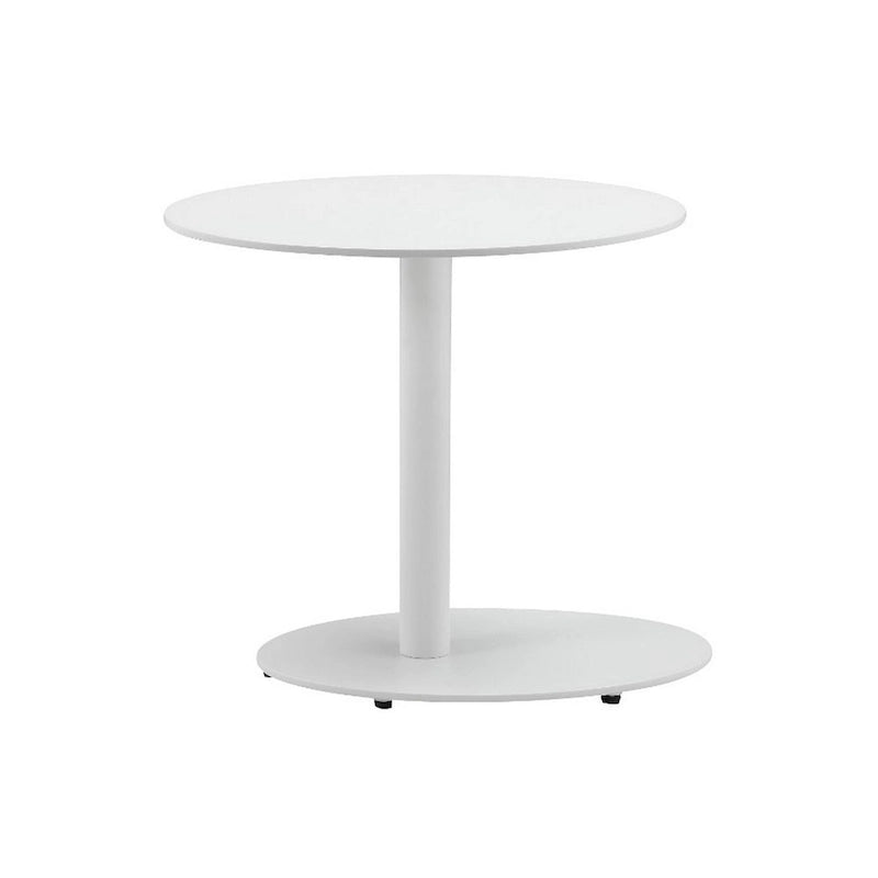 Table d'appoint d'extérieur en métal moderne avec plateau et base ovales, blanche