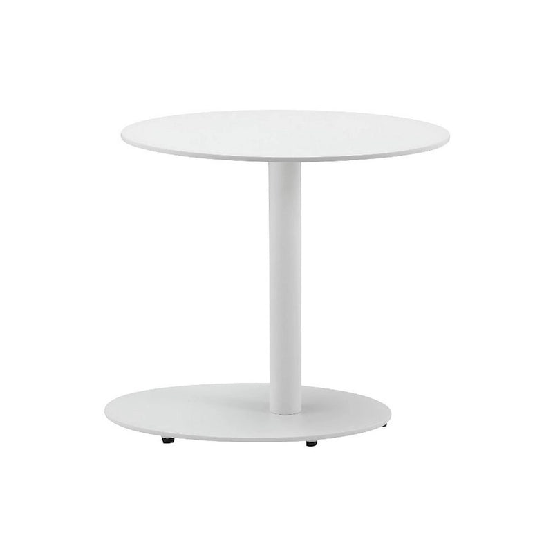 Table d'appoint d'extérieur en métal moderne avec plateau et base ovales, blanche