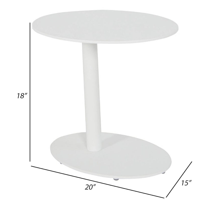 Table d'appoint d'extérieur en métal moderne avec plateau et base ovales, blanche