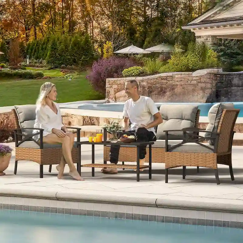 Moasis 4-Piece Patio Furniture Wicker Outdoor Bistro Set All-Weather Rattan Conversation Loveseat Chairs - 4 Pcs