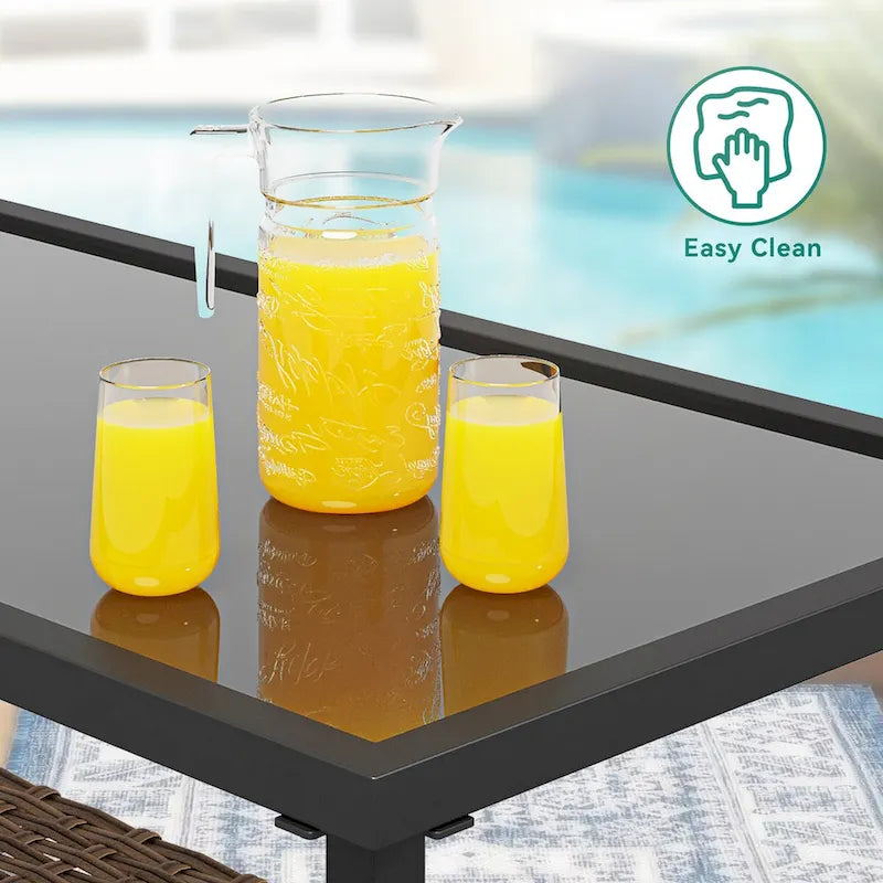 Moasis Ensemble de bistro d'extérieur 4 pièces en osier pour patio, causeuse et chaises en rotin résistant aux intempéries - 4 pièces