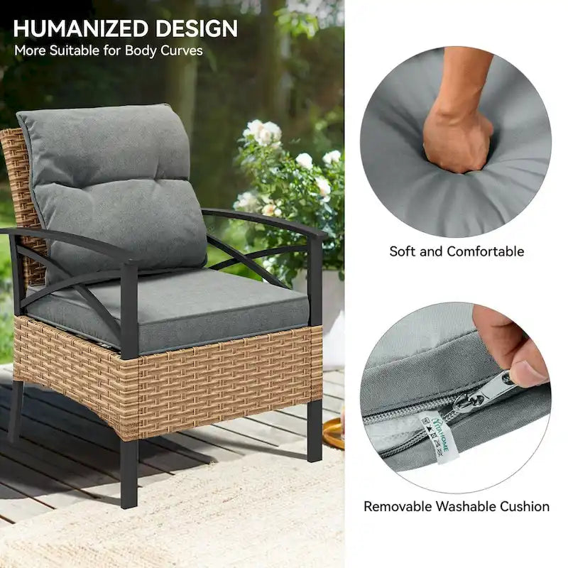 Moasis Ensemble de bistro d'extérieur 4 pièces en osier pour patio, causeuse et chaises en rotin résistant aux intempéries - 4 pièces