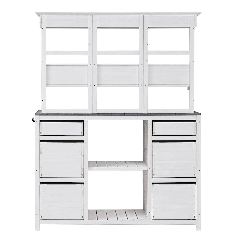 Table de rempotage de jardin, design rustique et épuré avec tiroirs et étagères multiples pour le rangement