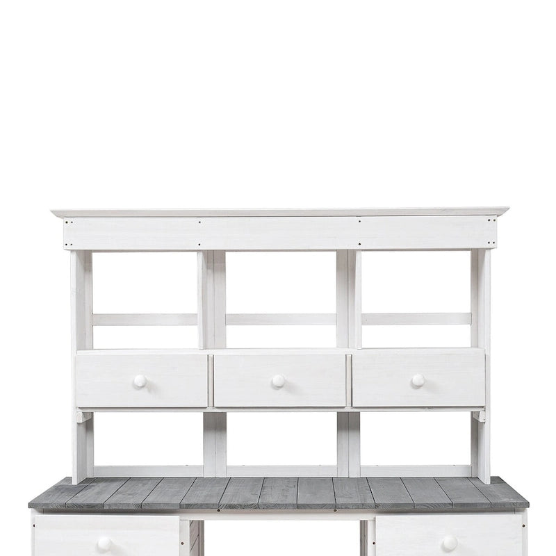 Table de rempotage de jardin, design rustique et épuré avec tiroirs et étagères multiples pour le rangement