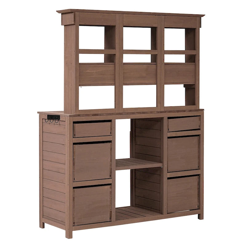 Table de rempotage de jardin, design rustique et épuré avec tiroirs et étagères multiples pour le rangement