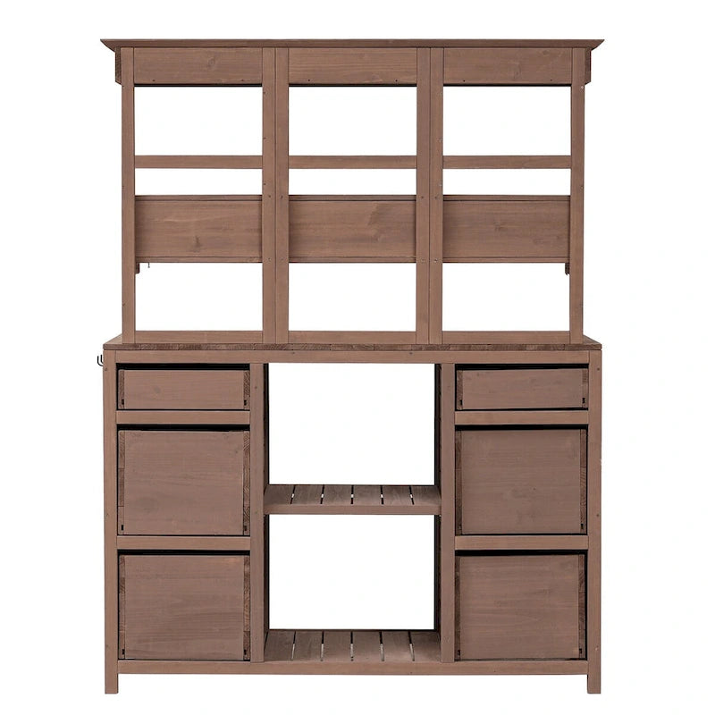 Table de rempotage de jardin, design rustique et épuré avec tiroirs et étagères multiples pour le rangement