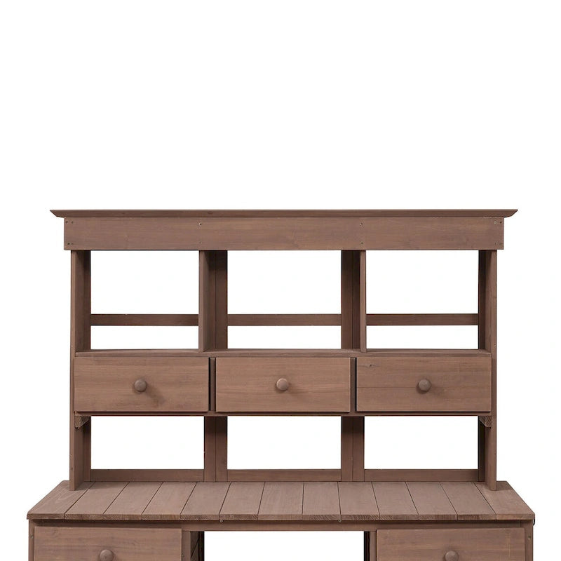 Table de rempotage de jardin, design rustique et épuré avec tiroirs et étagères multiples pour le rangement