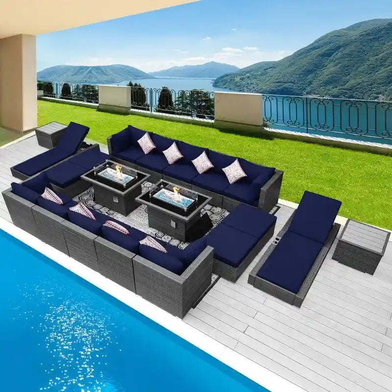 Ensemble de canapé d'angle de jardin en osier 20 pièces FINCATI avec table