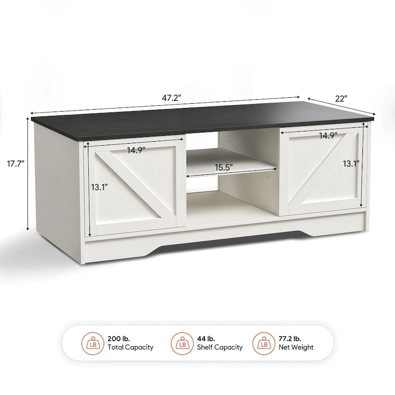 47 table basse rustique de ferme avec rangement et portes coulissantes