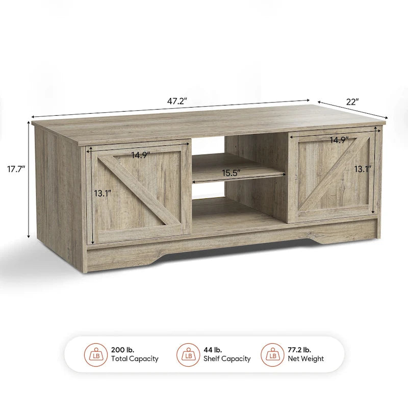 47 table basse rustique de ferme avec rangement et portes coulissantes