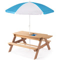 Table de pique-nique pour enfants 3-en-1 en bois avec parasol, convertible en table de sable et d'eau